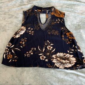 KENDALL & KYLIE Navy Floral Keyhole Tank Top